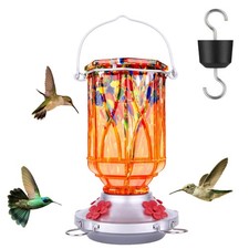 Hand Blown Glass Hummingbird Feeder 4 Feeding Ports Ant Moat Leakproof Easy