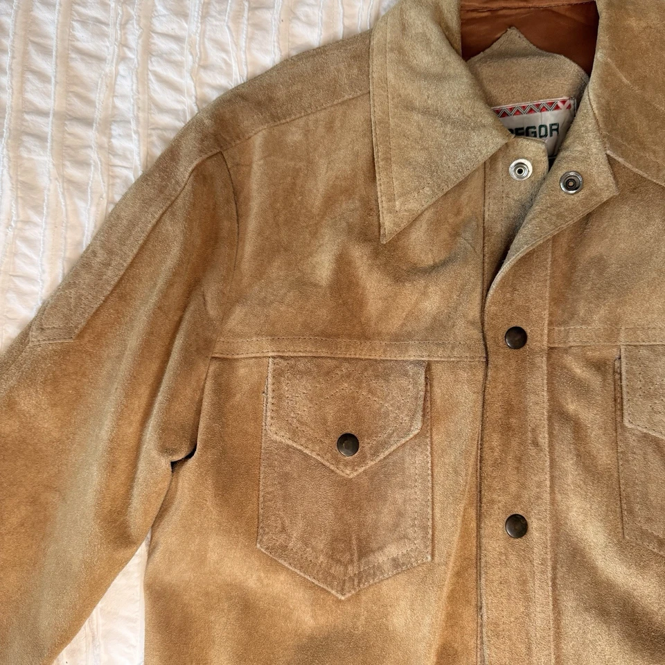 复古 70 年代 McGregor 皮革麂皮绒西部牛仔夹克,尺寸 40 巴西制造 — 第 3/4 张图片