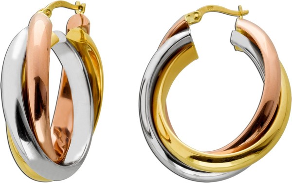 Tricolor Dreifarbige Creolen Gold 585 14K Gelb/Weiß/Rosegold-image