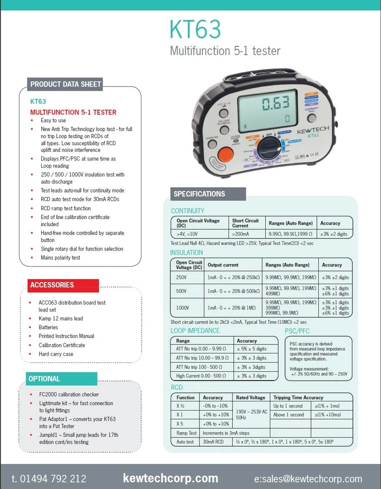 Kewtech KT63 5-in-1 Multifunction Tester - Image 3 of 3
