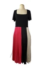 KARL LAGERFELD Size 10 Pleated Color Block Square Neck Midi Dress Black Pink