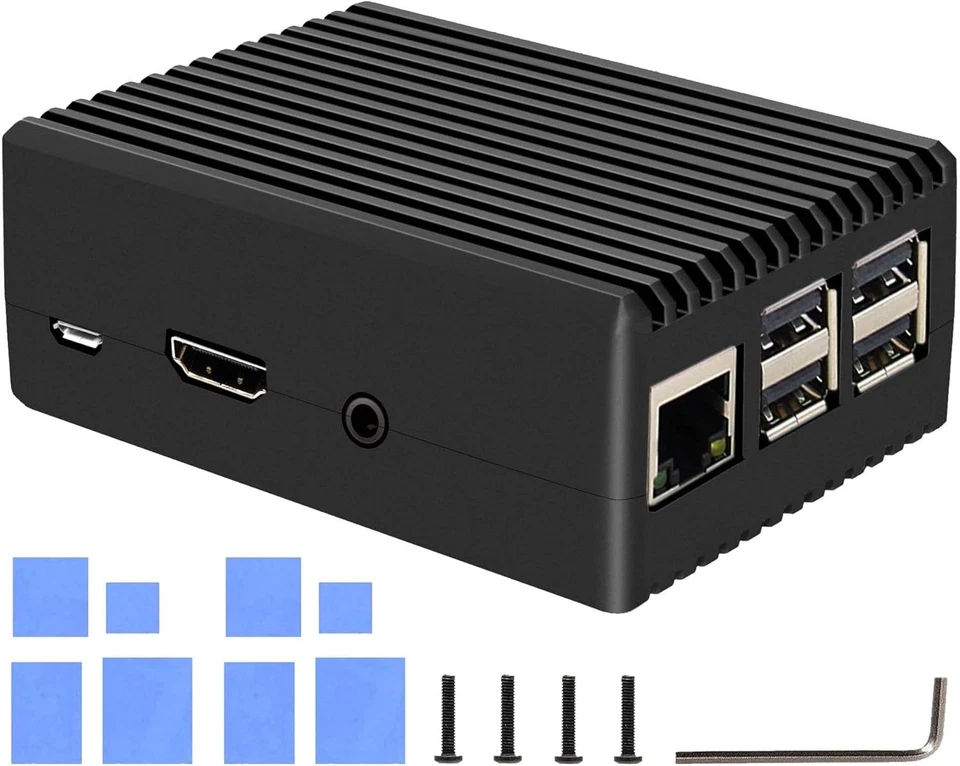 GEEKWORM Aluminiumgehäuse P252 für Raspberry Pi 3 Model B Plus mit Kühlkörper schwarz