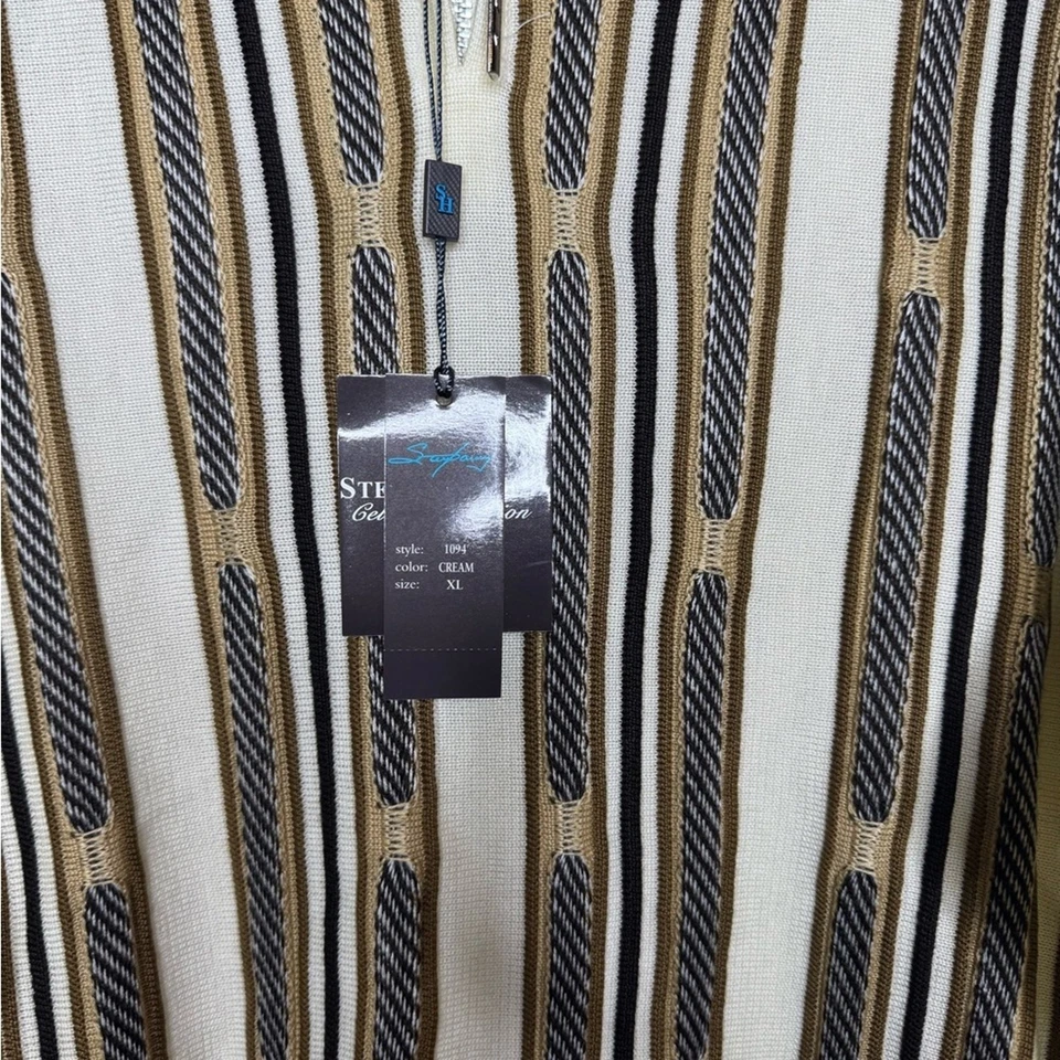 Suéter Steve Harvey Edición Celebridad Crema 1/4 Cremallera Texturizado Detalle Rayas Nuevo con Etiquetas Foto 3 de 4