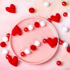 8.2Ft Valentine's Day Felt Ball Banner 3D Red Heart Hanging Garland Red White Po