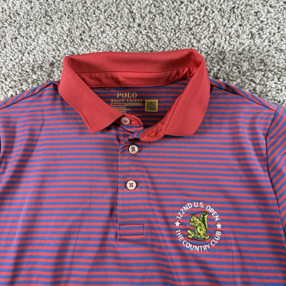 Polo Ralph Lauren 122nd US Open Golf CC Shirt Youth Medium Red Blue Performance - Image 2 of 4