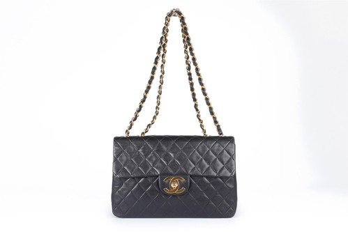 CHANEL BLACK VINTAGE CLASSIC SINGLE FLAP JUMBO XL QUILTED LEATHER SHOULDER BAG - Picture 3 of 12