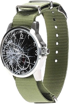 Joel Broken Watch Green Strap w/ 3 Stickers Fake Damage Cosplay Military Look