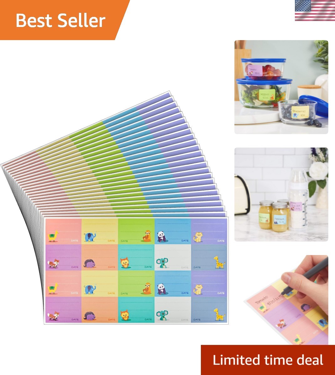 Baby Bottle Labels for Daycare 500-Pack - Multicolor Animal 
