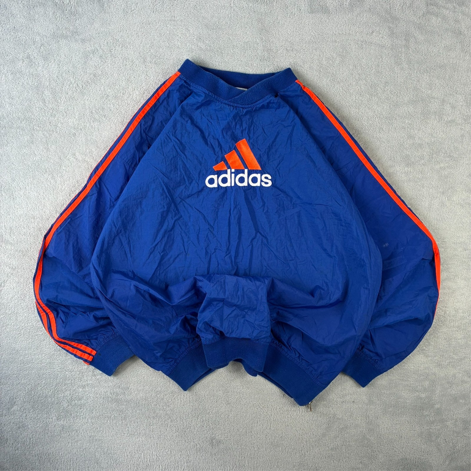 VTG Adidas 2000’s Y2K Blue Orange Shell Trefoil Size Large Pullover Sweatshirt