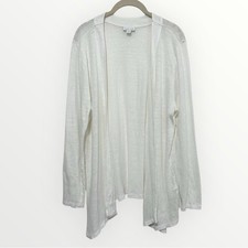 J. Jill Love Linen Cardigan Sweater Women's Large White Open Front Lightweight