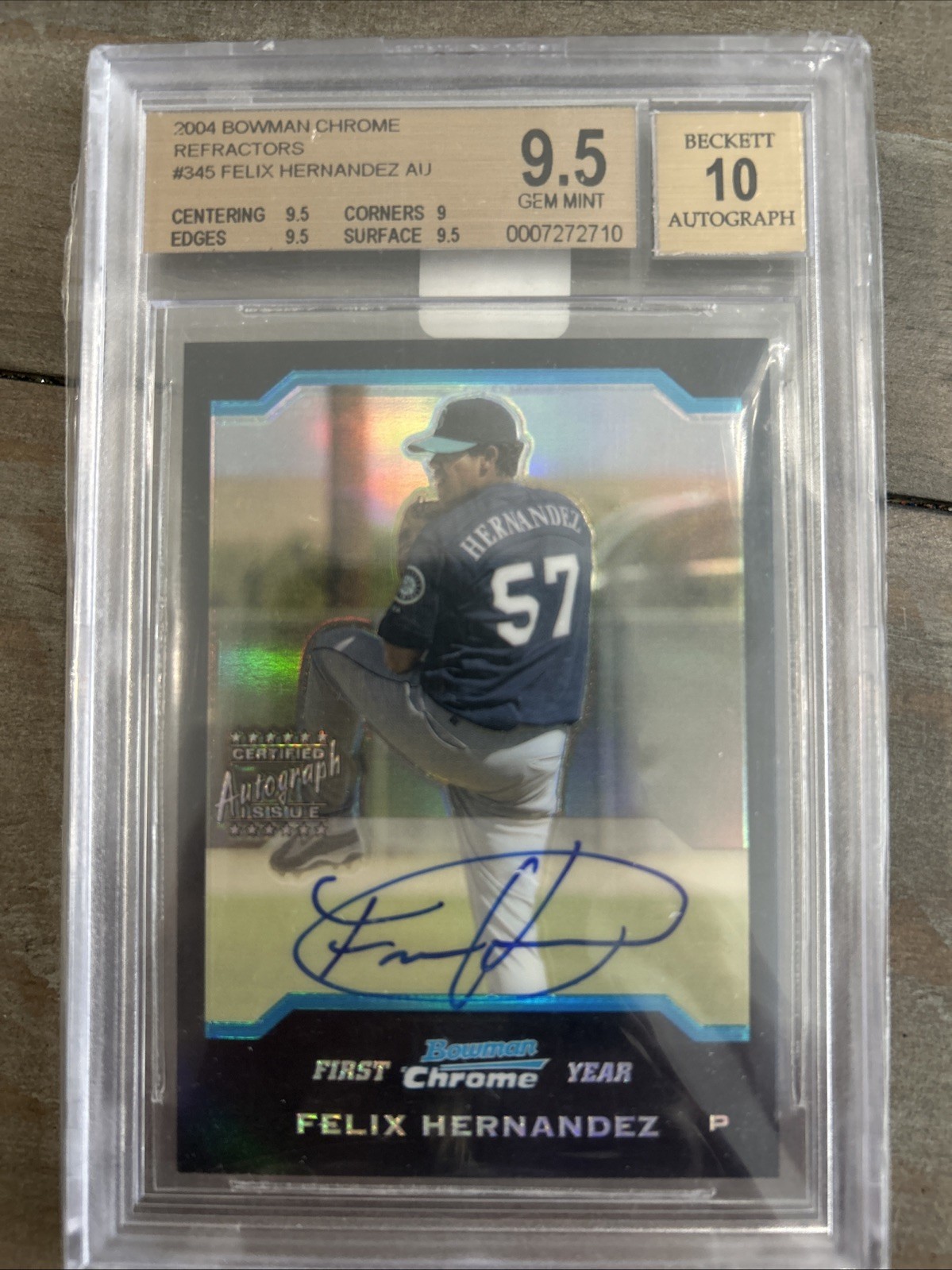 Felix Hernandez 2004 Bowman Chrome Refractor AUTO #345 BGS 9.5