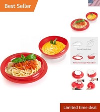 Spill Proof Scoop Bowl and Plate with Non-Skid Suction Base, Adaptive Self-Fe...