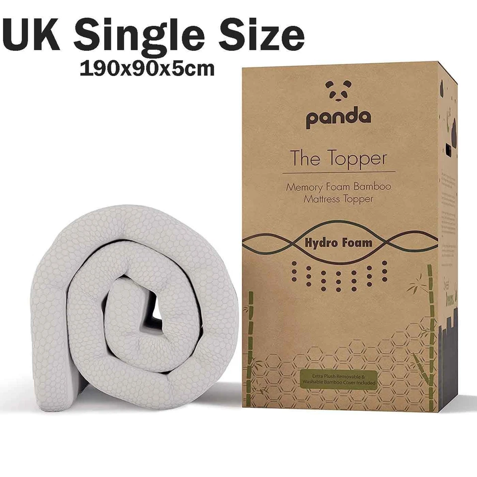 Panda 190cm Memory Foam Bamboo Bed Topper - White