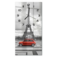 Edle Wanduhr Aus GehäRtetem Glas Auto Eiffelturm Schwarze Zeiger 30X60 Cm