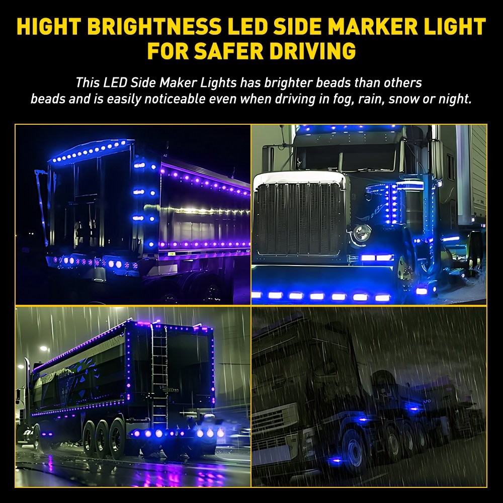 3/4" 12V Marker Lights LED Trailer Round Side Bullet Blue Stop Lamp w/ Ring 20x thumbnail 12