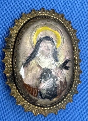 Broche prendedor de vidrio pintado a mano reverso Virgen María Virgen María - Imagen 1 de 4