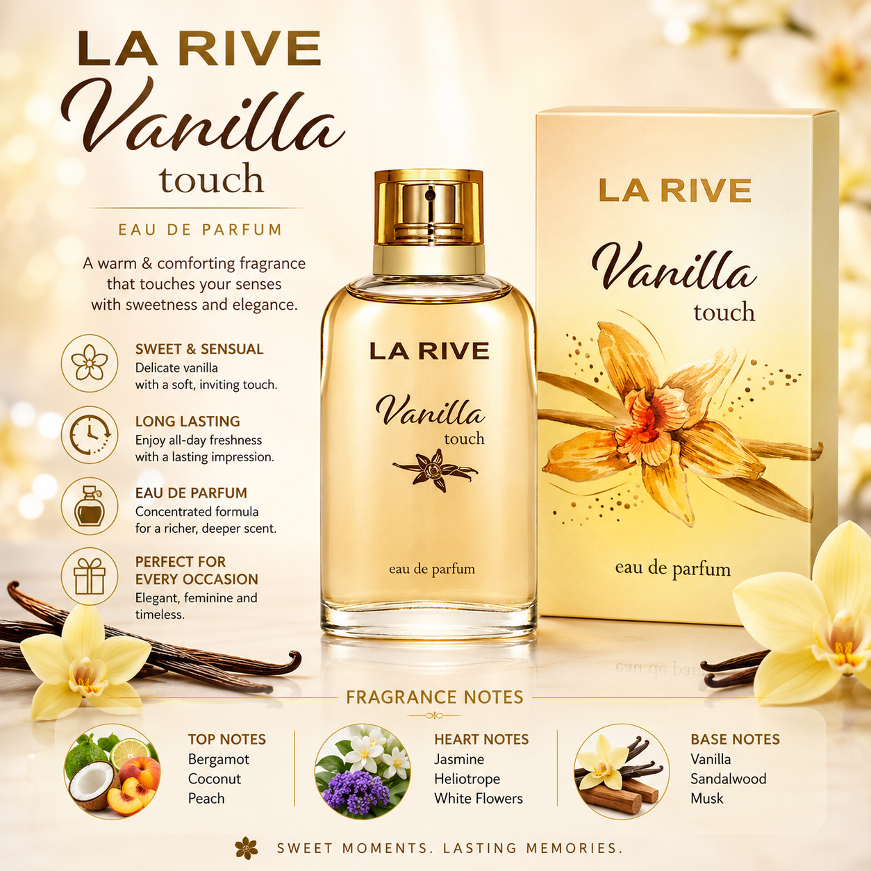 La Rive VANILLA TOUCH Eau de Parfum for Women Amber Scent 90ml EDP Spray