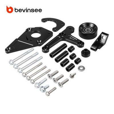 BEVINSEE For GM 5.7L Low Mount Alternator Bracket w/ Pulley Rear Brace Kit