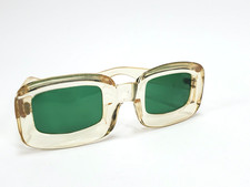 RARE 60s Italian Mod Space Age Sunglasses Transluscent Square Frames Green Lens