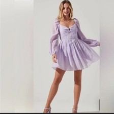 Astr The Label Carina Open Back Pleated Long Sleeve Dress Lavender Medium