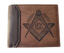 Masonic Leatherette Bifold Wallet Mason Compass Freemason Wallet Brown