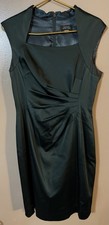 Tahari Arthur S. Levine Forest Green Satin Ruched Cocktail Dress Sz 8 Evening