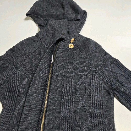 SMARTWOOL Charcoal Gray Merino Wool Full Zip Hoodie Cable Sweater Women S - Picture 3 of 7