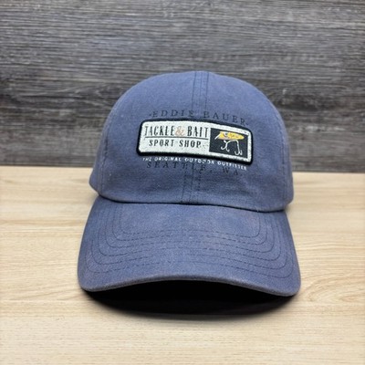 Vintage Eddie Bauer Hat Cap Strap Back Blue Tackle & Bait Fishing