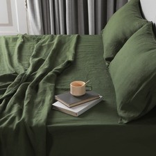 Green Linen Sheets - 100 Washed French Flax Organic Linen, Queen Size Coolin...