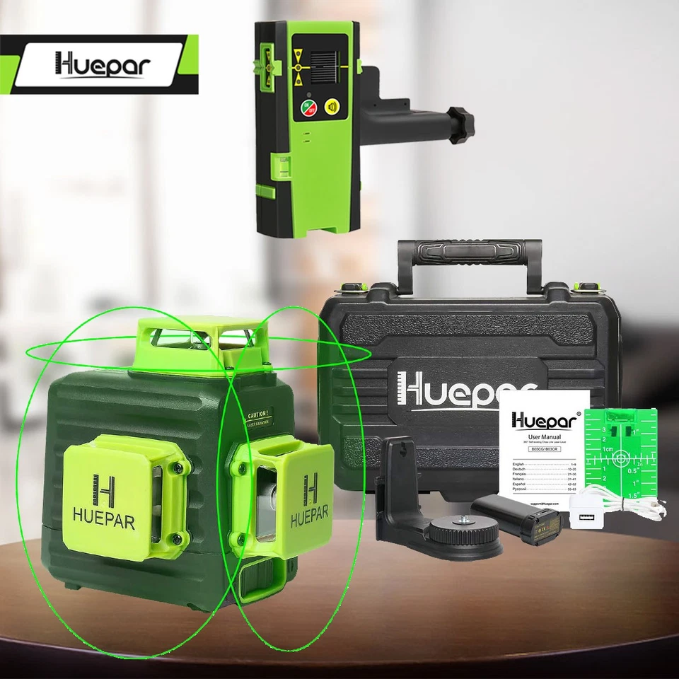 Huepar 12 Linien Laser Level Cross Line 3x360 Selbstnivellierung + Empfänger - Bild 1 von 4