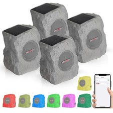 5Core Rock Speaker 4Pc Outdoor Waterproof Bluetooth Garden Speakers Solar USB