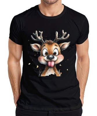 Cute Reindeer With Tongue Stretched Out Christmas Funny Kids Mens T-Shirt