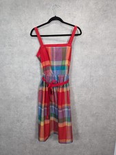 Vtg St Michael Dress Womens 16 Red Check Plaid Retro Cottagecore Chic Summer 90s