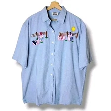 Separate Issue Women's Embroidered Country Farm Button Up Shirt Size 24W Pigs 