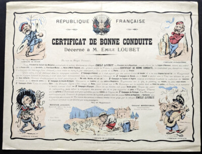 Certificate of Good Conduct. Emile Loubet. 1906