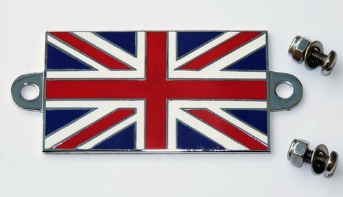 Oldtimer GB Union Jack Emaille & Chrom Flagge Abzeichen Mit Edelstahl Schrauben