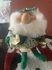 Vintage SANTA'S BEST “Naughty List” SANTAKINS Ornament 8”Vinyl Face Baldy Elf