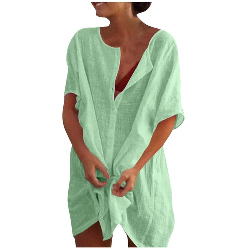 Baumwolle Leinen atmungsaktiv und bequem mittellang Oversize Button Down Hälfte - Bild 10 von 31