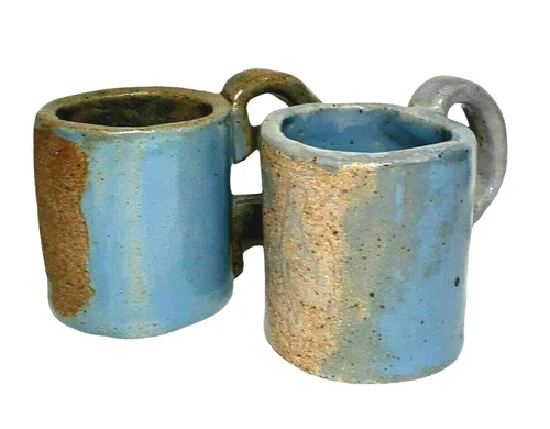 VTG Art Pottery Mugs Rustic Style Signed Glazed 2 piece