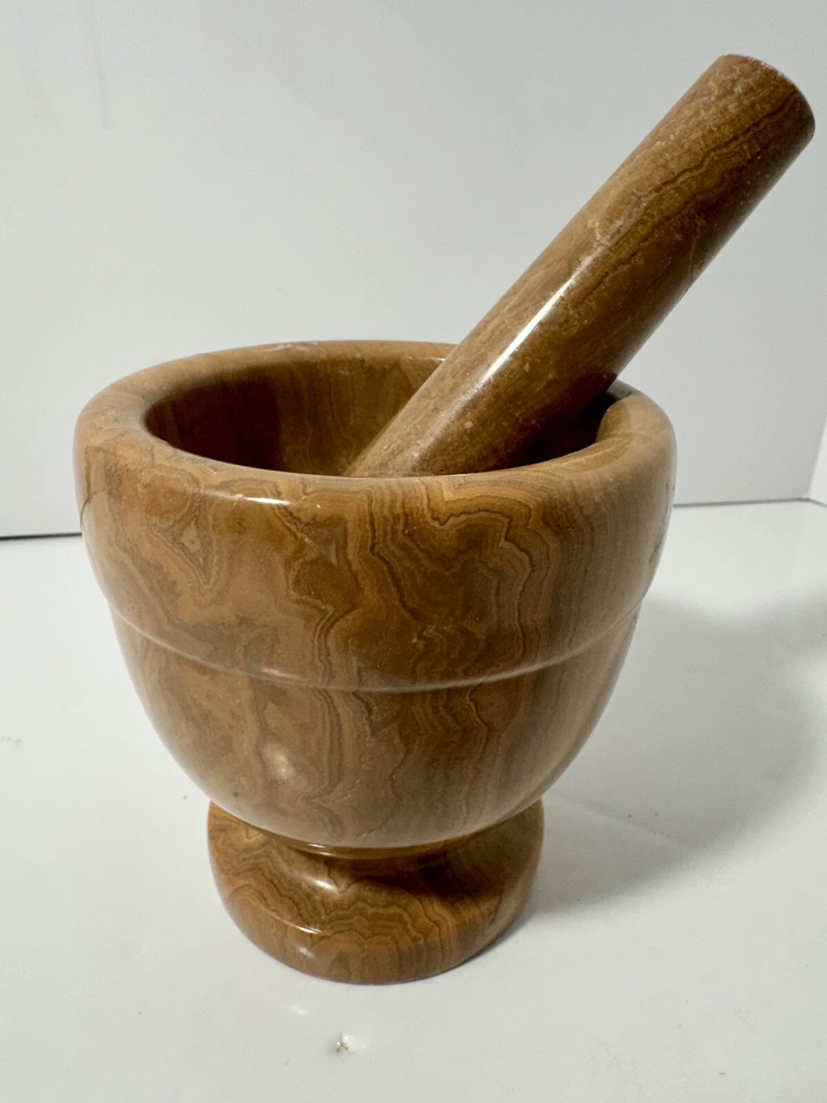 Vintage Marble Mortar & Pestle ~ Herb Pill Pepper Grinder Apothecary Tool 4"