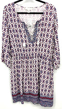 Forever 21 Plus Size Dress 0X White Maroon Geometric 3/4 Sleeve Women New B16