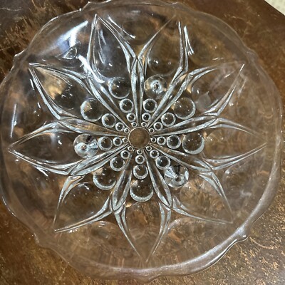 Vintage Footed Glass Candy Dish Nut Gold Band Bubble Tear Drop Bottom 7''