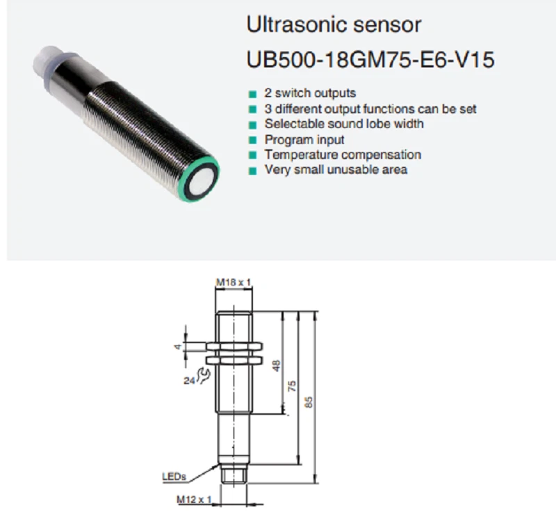 Pepperl + Fuchs UB500-18GM75-E6-V15 Ultrasonic Barrel-Style Proximity Sensor - Image 3 of 3