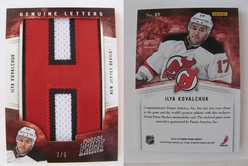 2012-13 Panini Prime - Genuine Letters Ilya Kovalchuk #27 /9 (MEM) for ...
