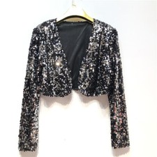 Giacca A Maniche Lunghe Slim Aperta Di Sequin Glitter Per Donne Da Festa E Club