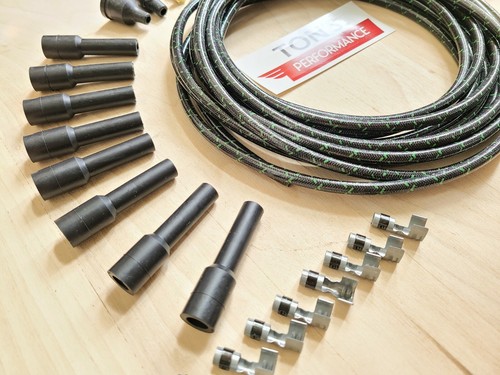 DIY Universal Cloth Covered Spark Plug Wire Kit Set Vintage Wires v6 v8 Black Gr - Picture 3 of 7