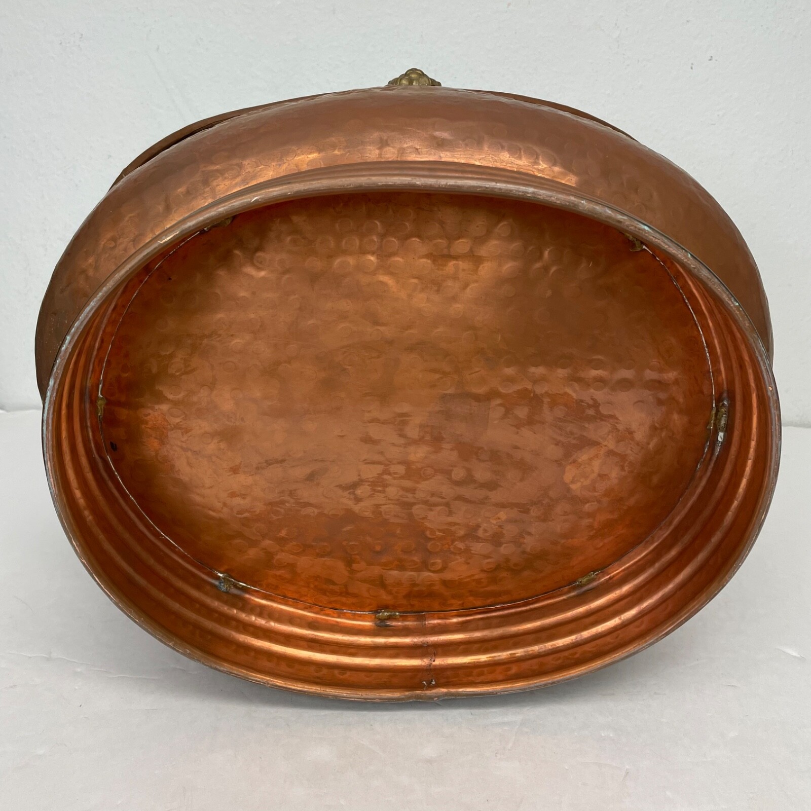 Vintage Copper Scuttle Bucket Brass Lions Head eBay