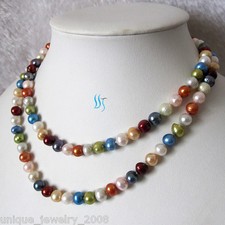 34" 6-8mm Multi Color Freshwater Pearl Necklace Pearl Jewelry M1