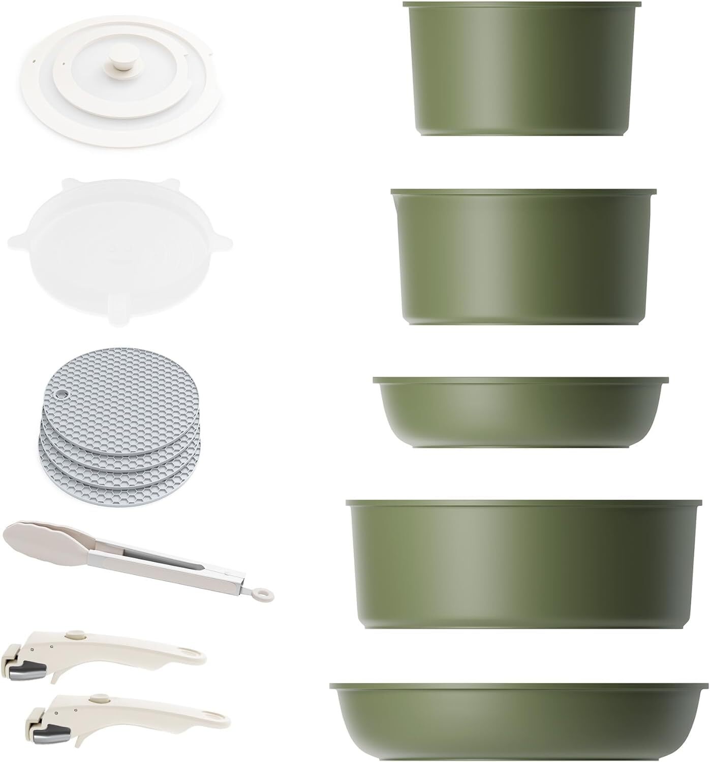 Detachable Nonstick Cookware Set - Stackable Induction Pots and Pans