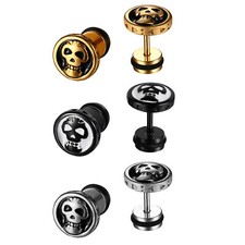 Gothic Punk Skull Stud Earrings For Men Women Stainless Steel Screw Back